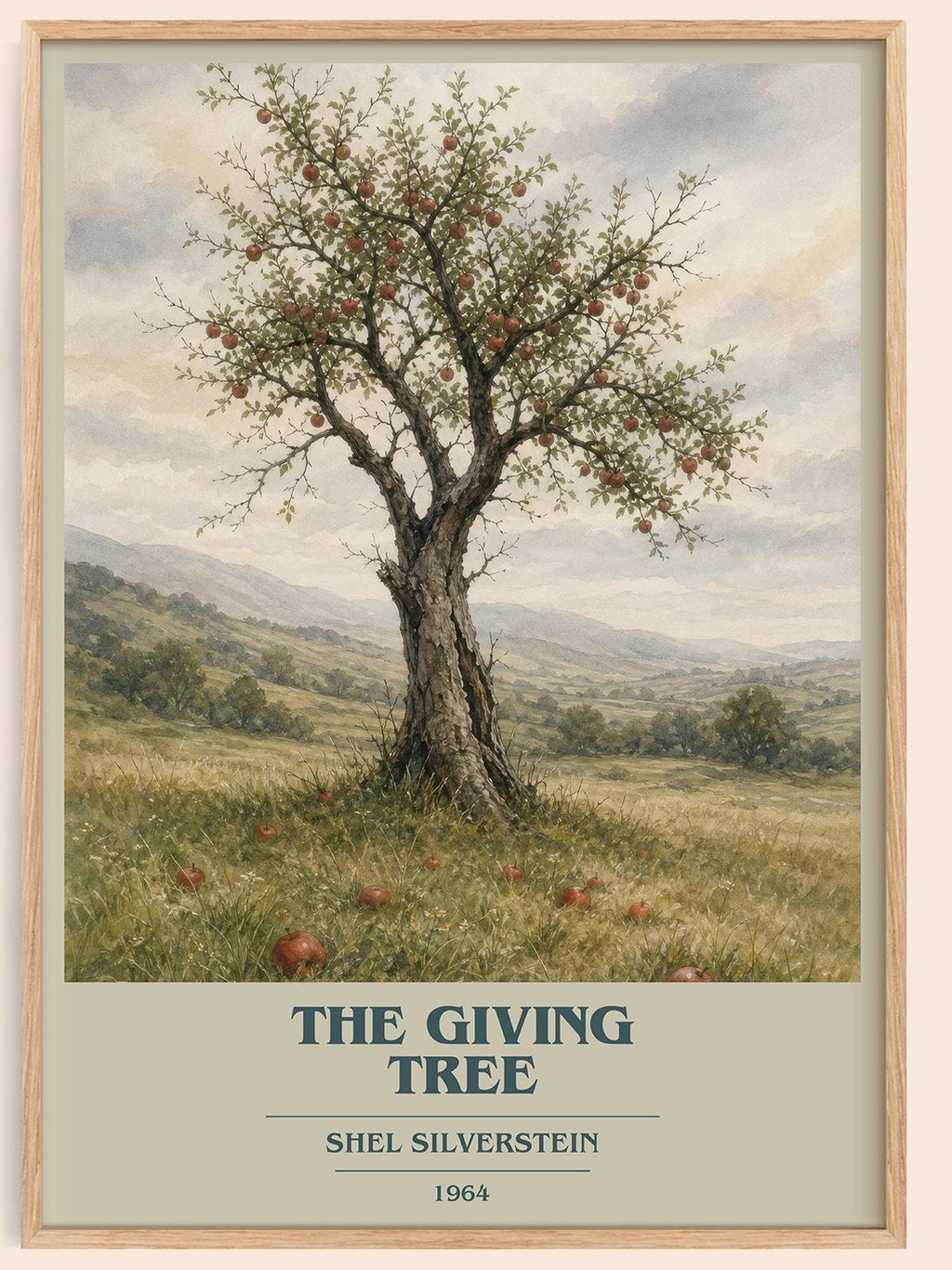 The Giving Tree book cover book poster by Shel Silverstein – framed literary art print