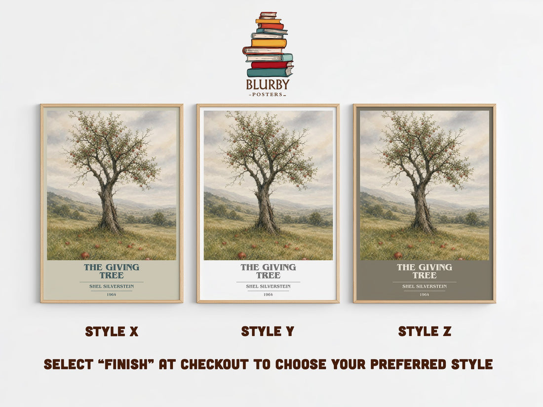 The Giving Tree book cover print in frame leaning in hallway – childrens wall art (mockup)