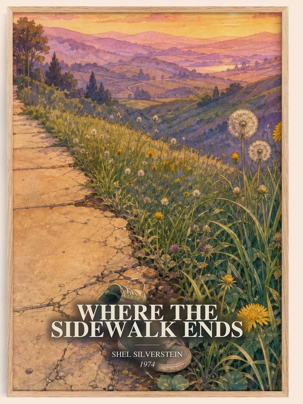 Where the Sidewalk Ends watercolour book poster by Shel Silverstein – framed literary art print