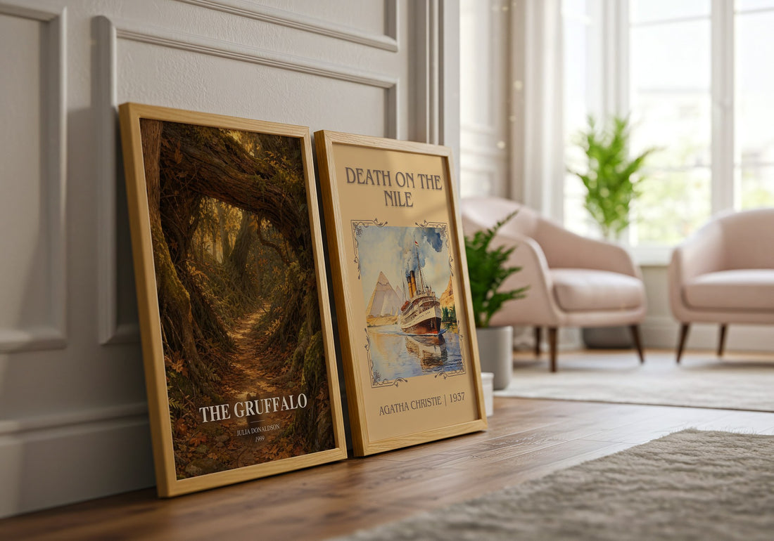 The Gruffalo watercolour print framed by window – literary home decor