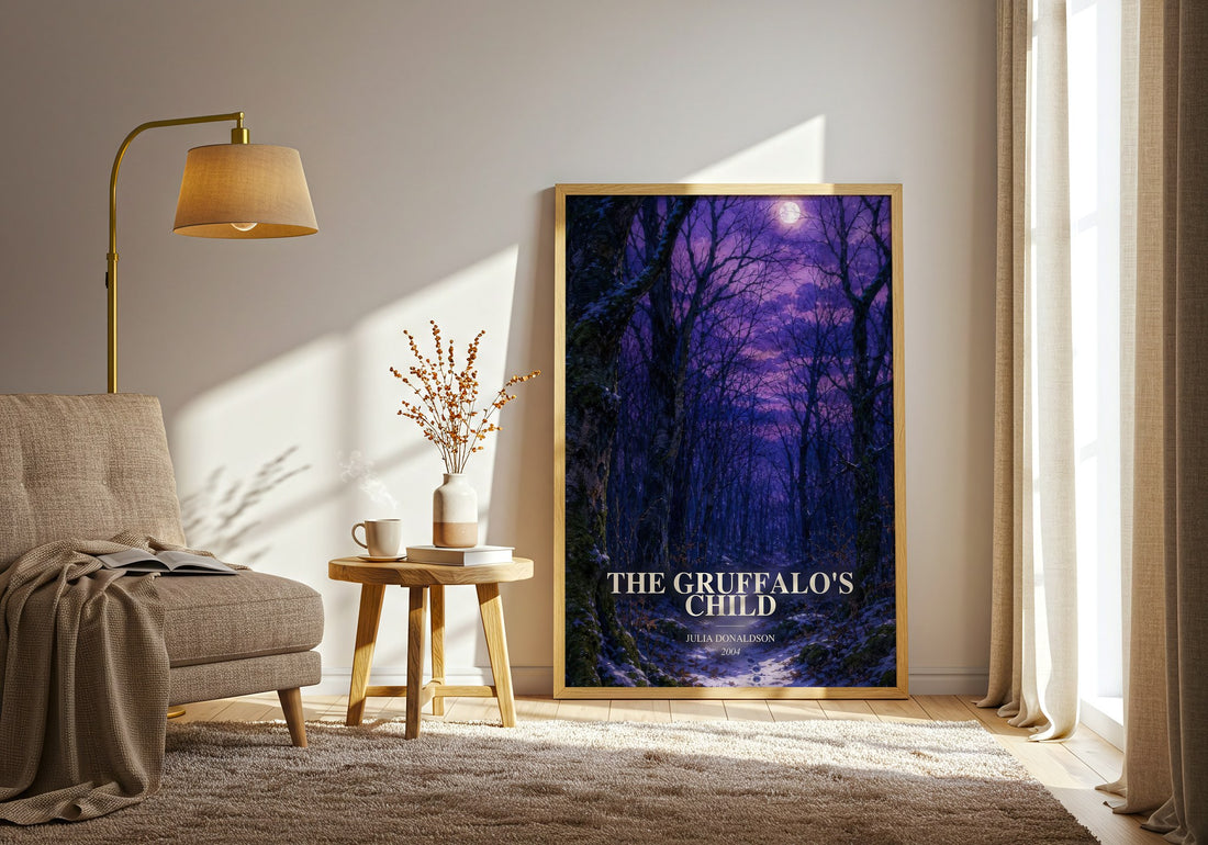 The Gruffalo's Child watercolour print in frame leaning in hallway – childrens wall art (mockup)