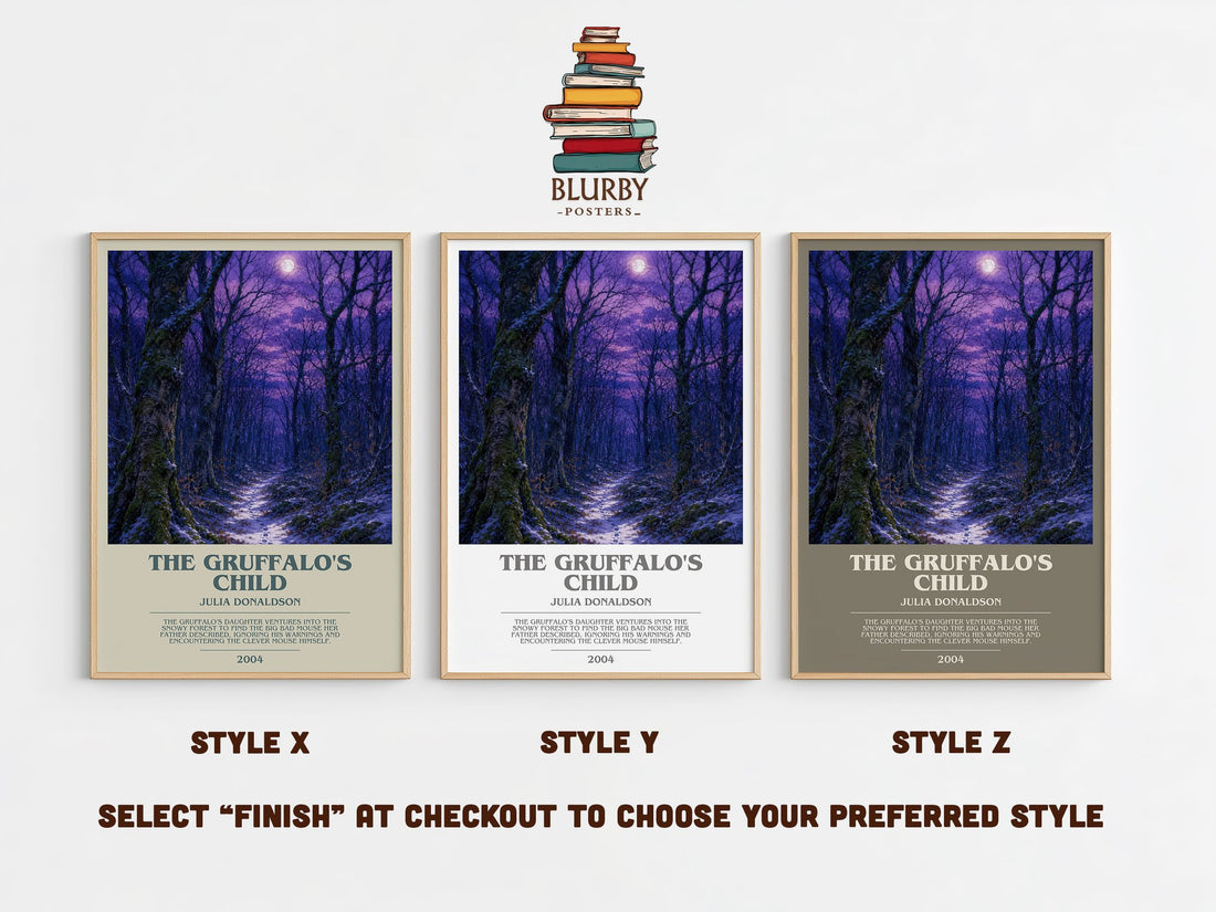 The Gruffalo's Child bookish print in frame leaning in hallway – childrens wall art (mockup)