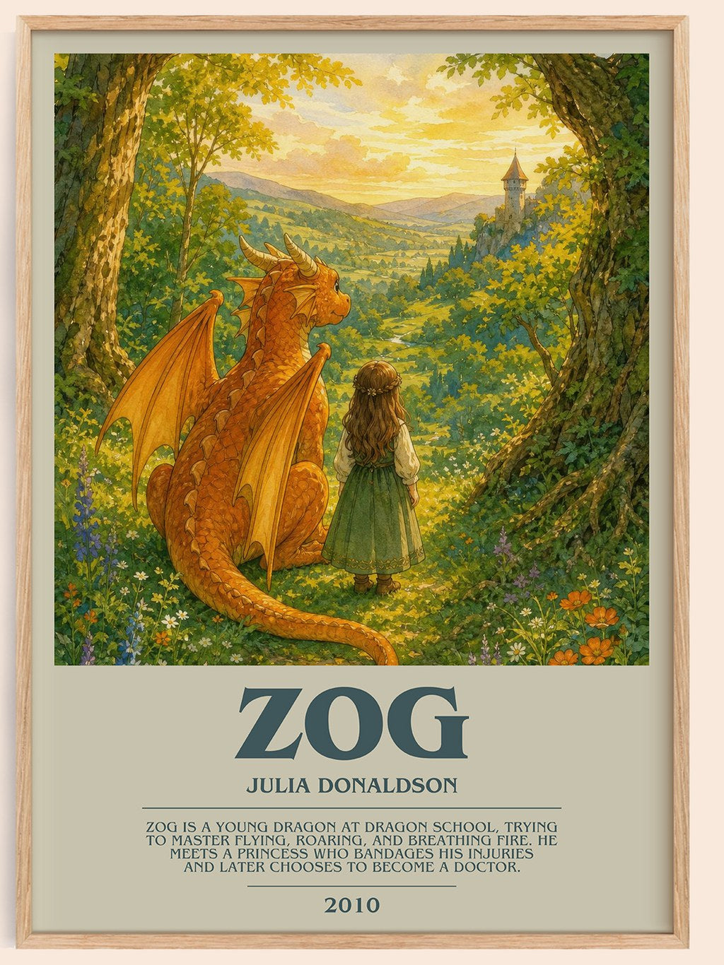 Zog bookish book poster by Julia Donaldson – framed literary art print