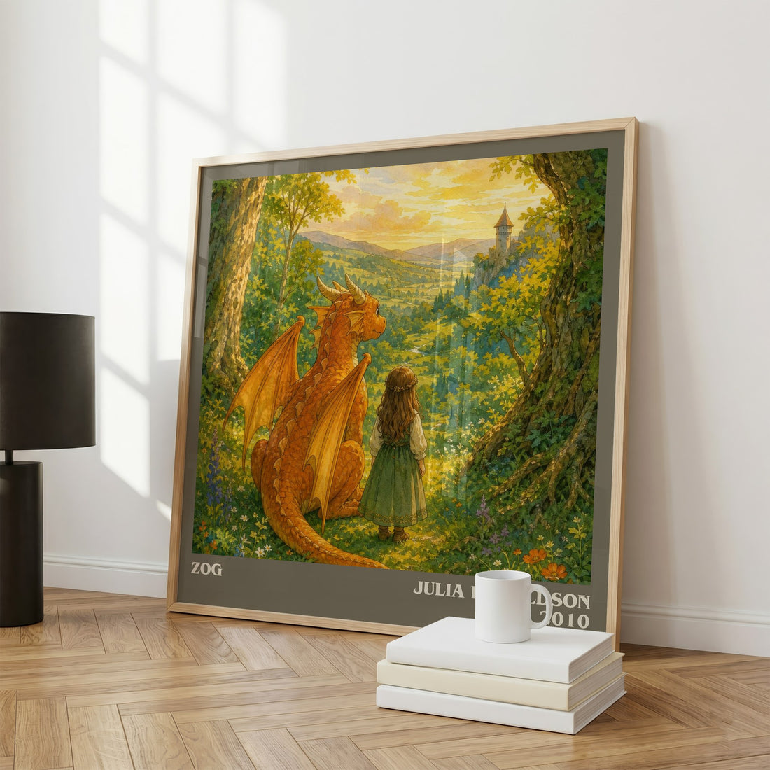 Zog literary print framed by window – literary home decor