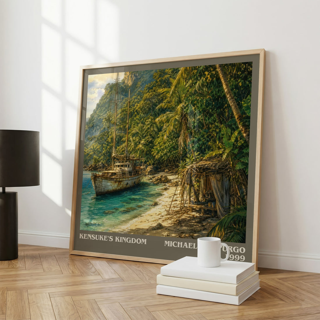 Kensuke's Kingdom literary print framed by window – literary home decor