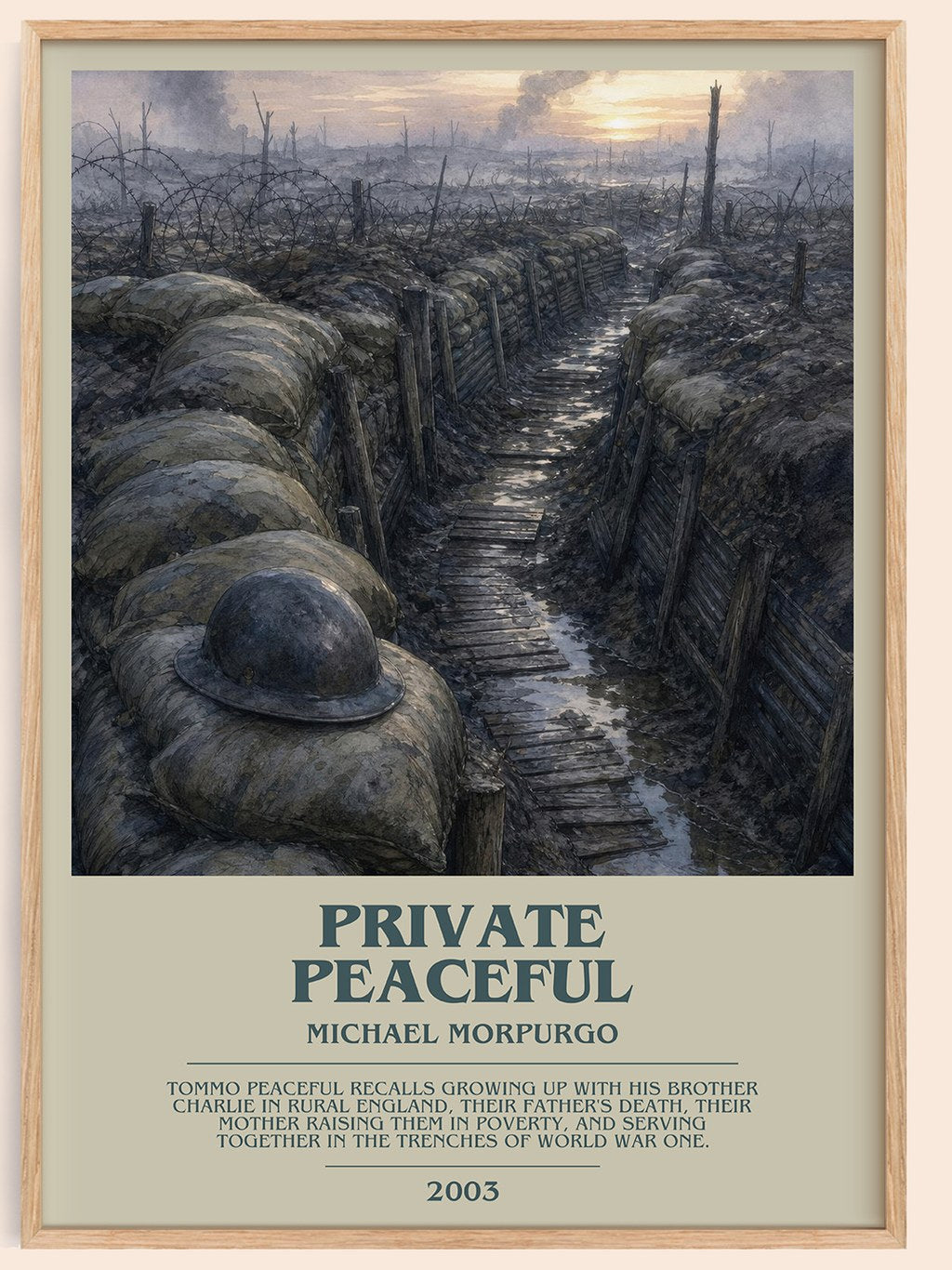 Private Peaceful bookish book poster by Michael Morpurgo – framed literary art print