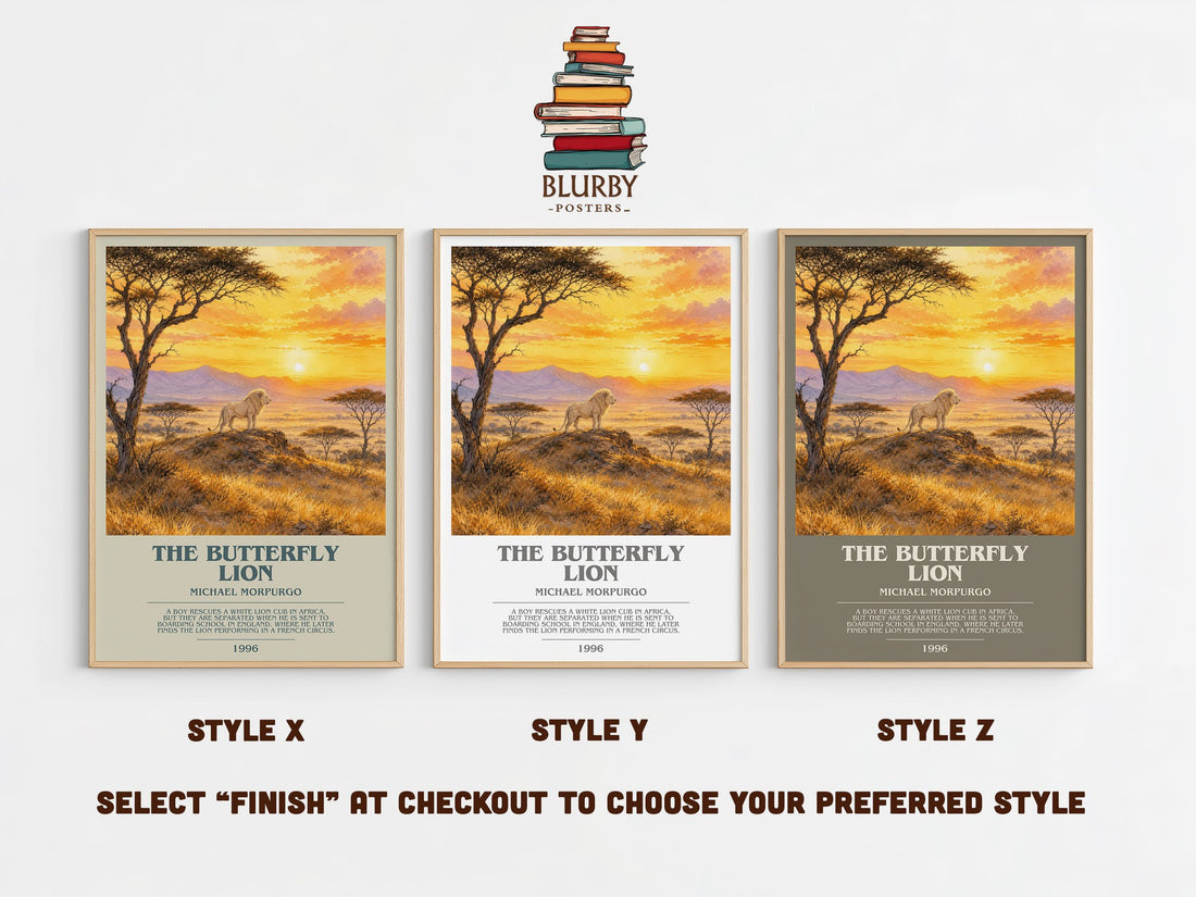 The Butterfly Lion bookish print in frame leaning in hallway – childrens wall art (mockup)