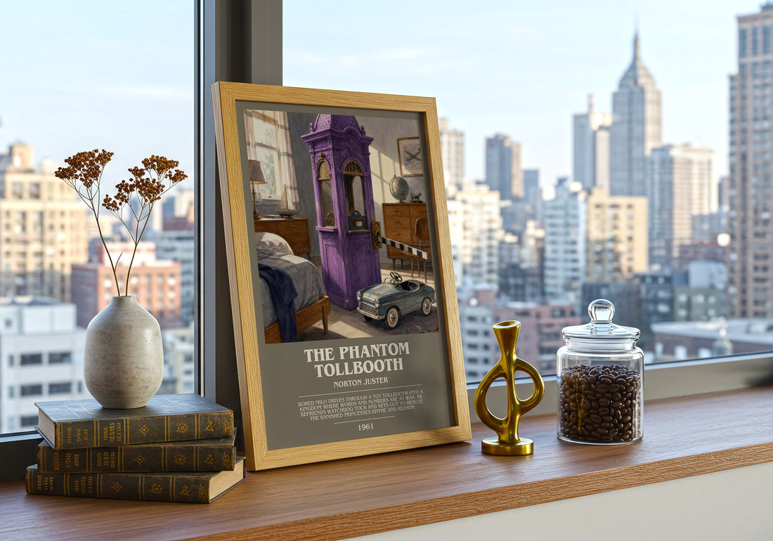 The Phantom Tollbooth bookish print framed by window – literary home decor