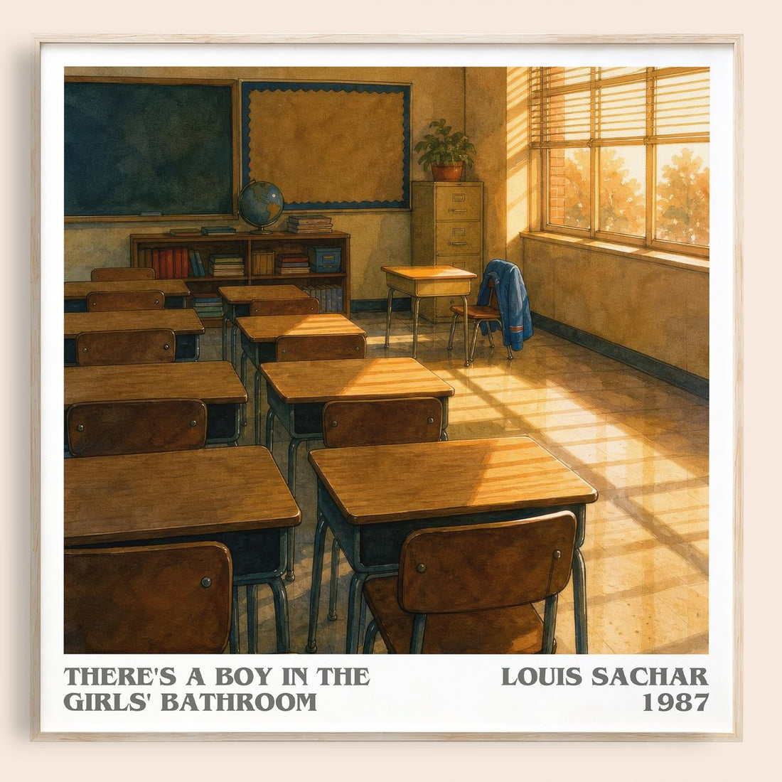 There's a Boy in the Girls' Bathroom literary book poster by Louis Sachar – framed literary art print