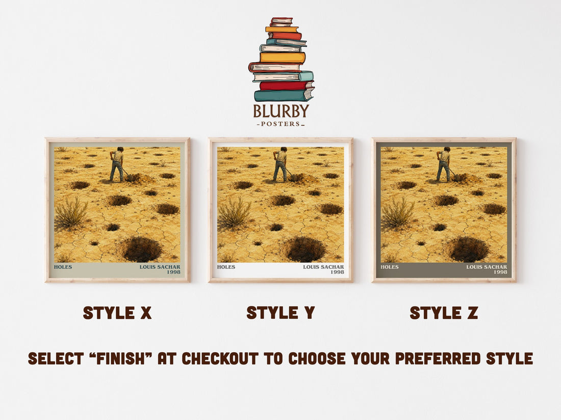 Holes literary print in frame leaning in hallway – young adult wall art (mockup)