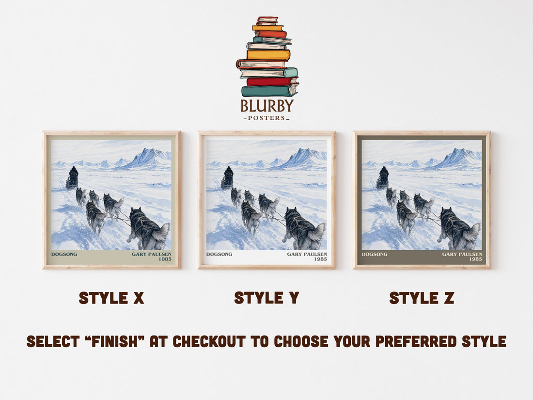 Dogsong literary print in frame leaning in hallway – young adult wall art (mockup)