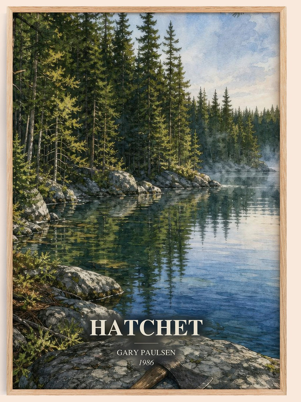 Hatchet watercolour book poster by Gary Paulsen – framed literary art print