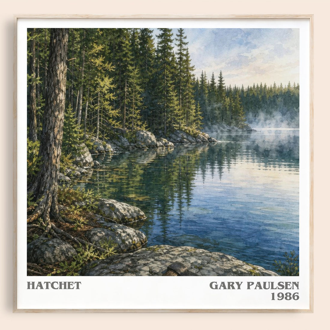 Hatchet literary book poster by Gary Paulsen – framed literary art print