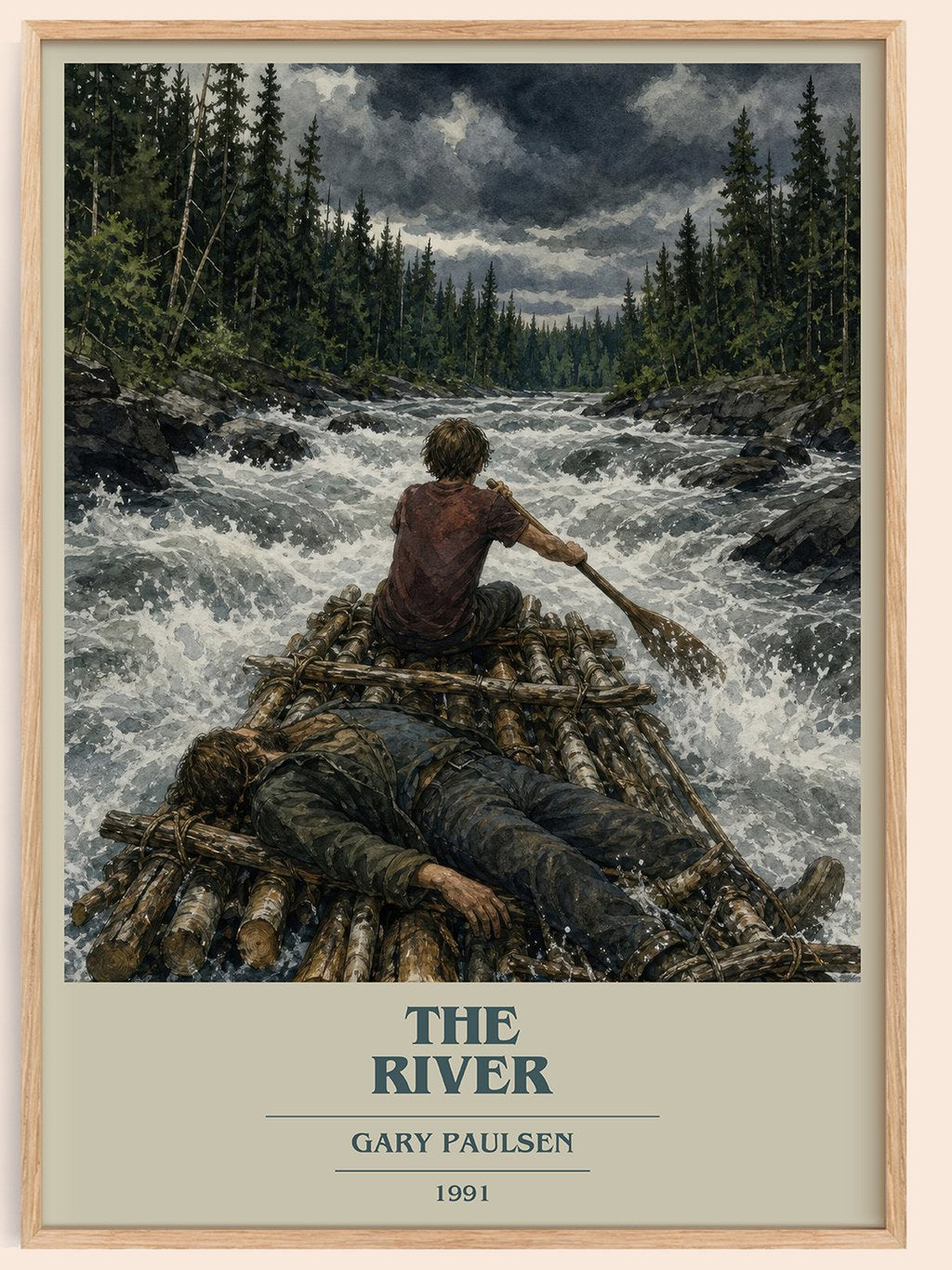 The River book cover book poster by Gary Paulsen – framed literary art print