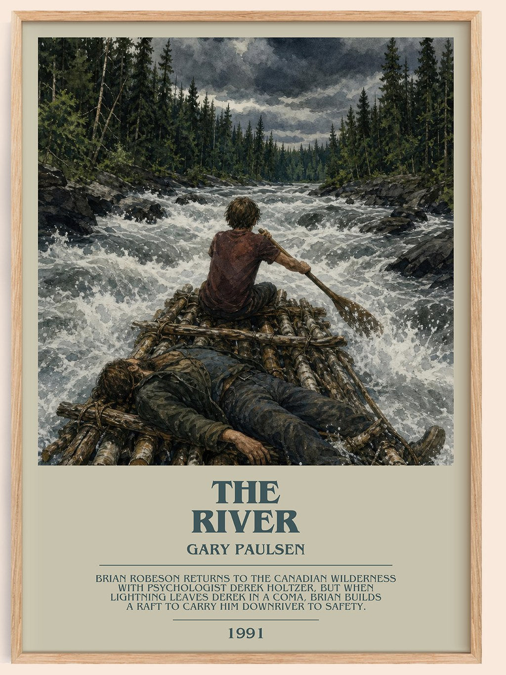 The River bookish book poster by Gary Paulsen – framed literary art print