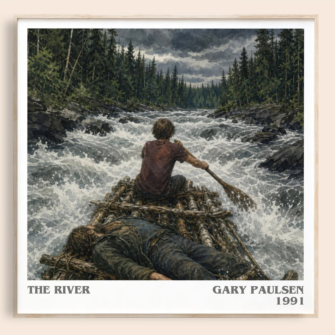 The River literary book poster by Gary Paulsen – framed literary art print