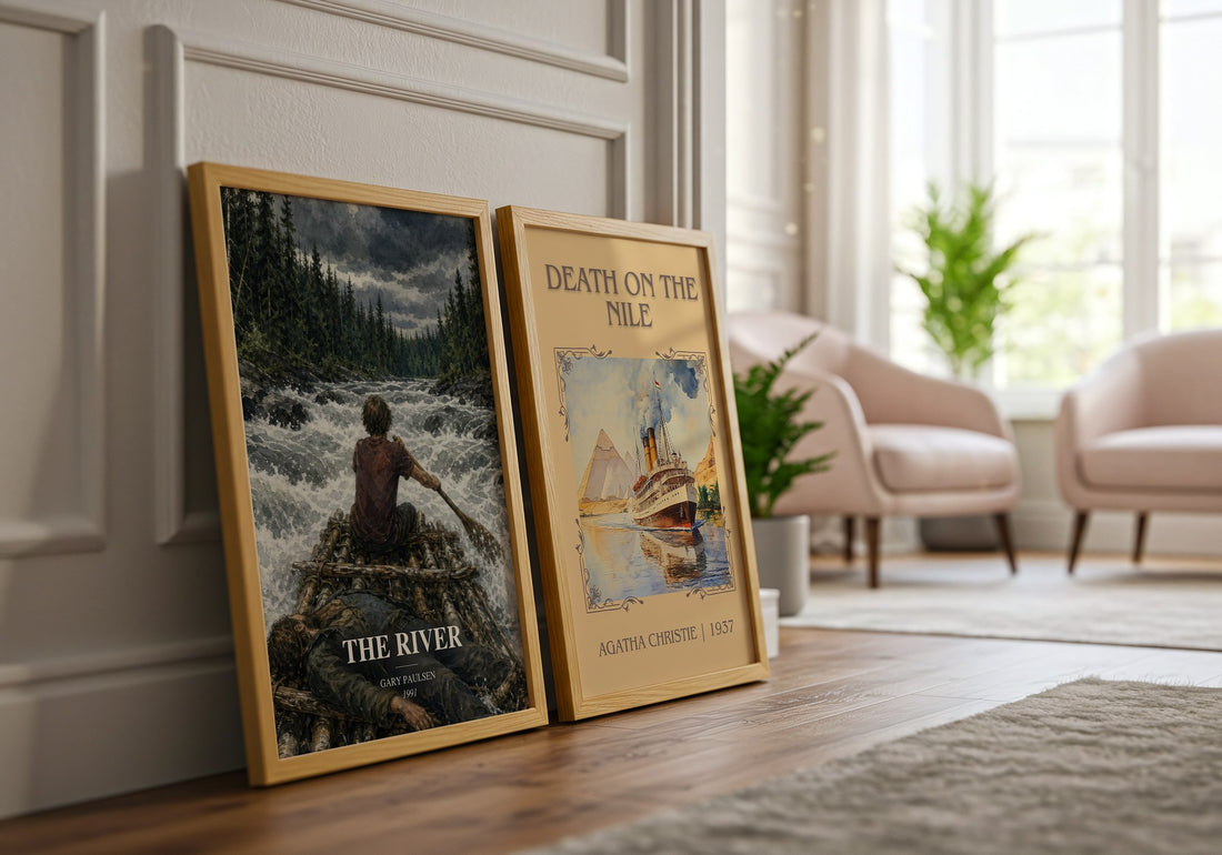 The River watercolour print framed by window – literary home decor