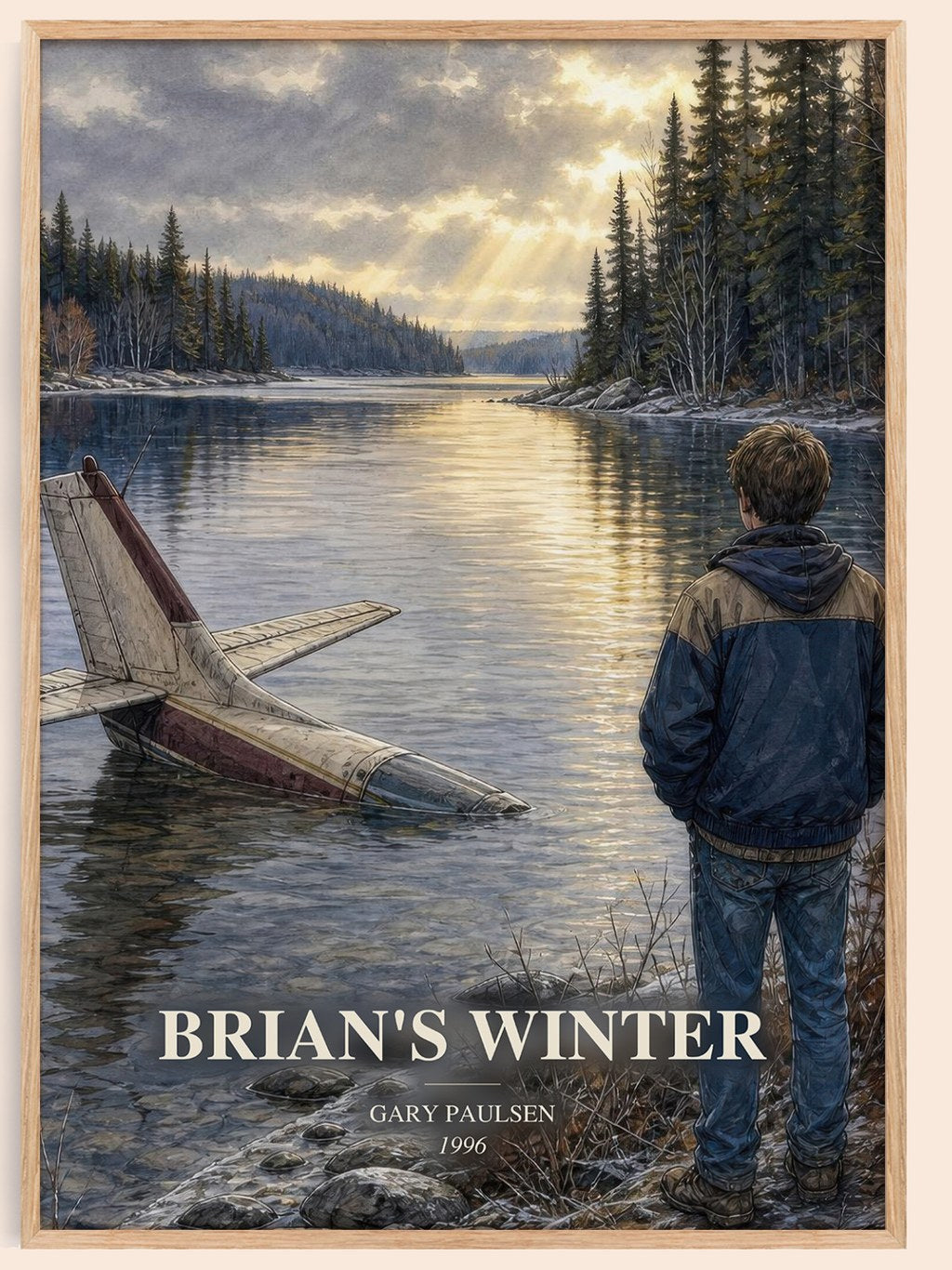 Brian's Winter watercolour book poster by Gary Paulsen – framed literary art print