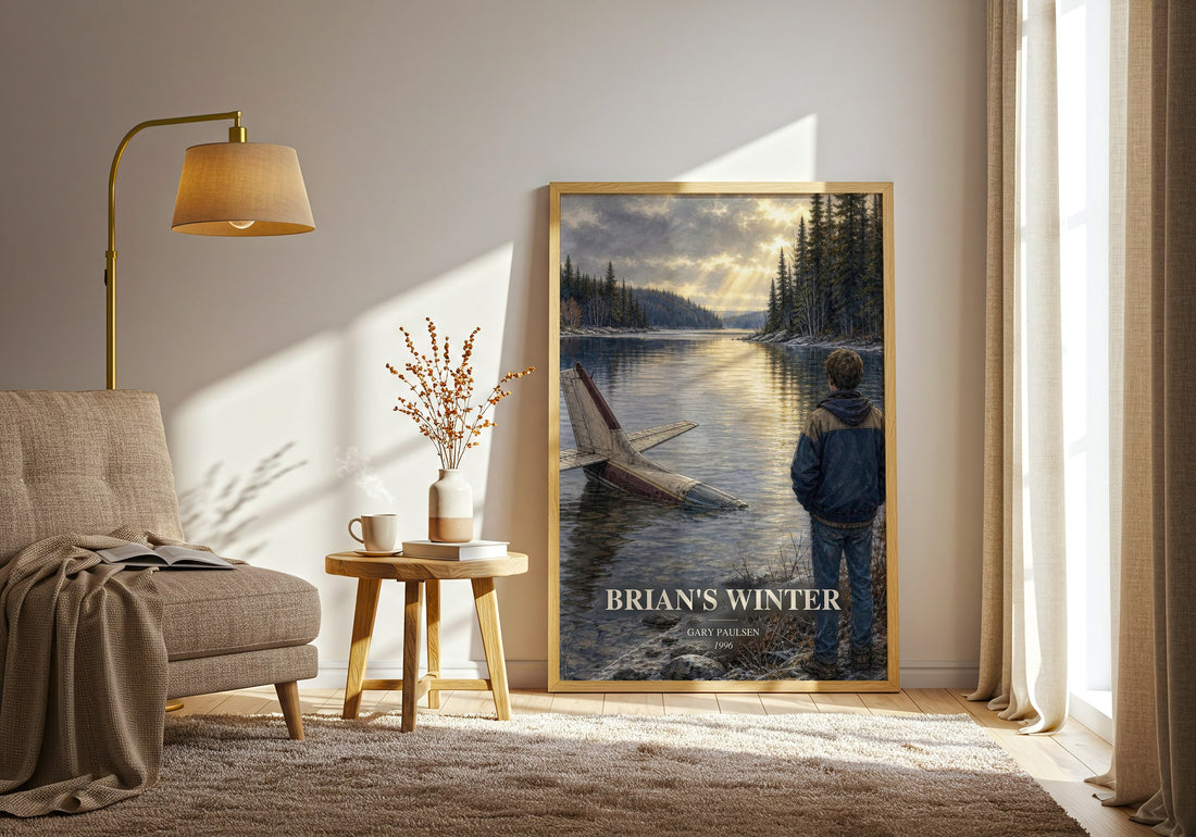 Brian's Winter watercolour print in frame leaning in hallway – young adult wall art (mockup)