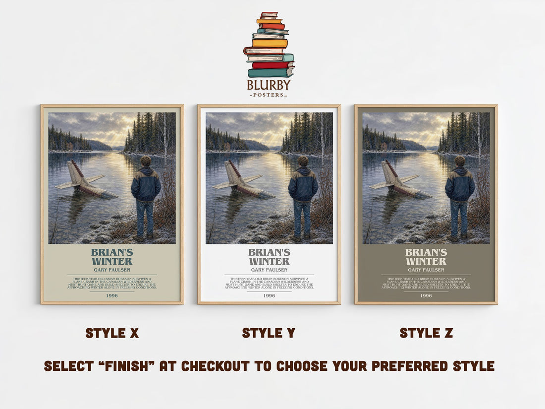 Brian's Winter bookish print in frame leaning in hallway – young adult wall art (mockup)