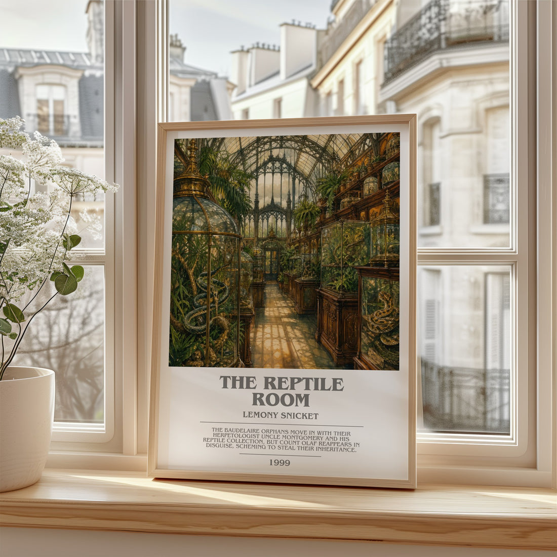 The Reptile Room bookish poster colour and style options – Lemony Snicket book art