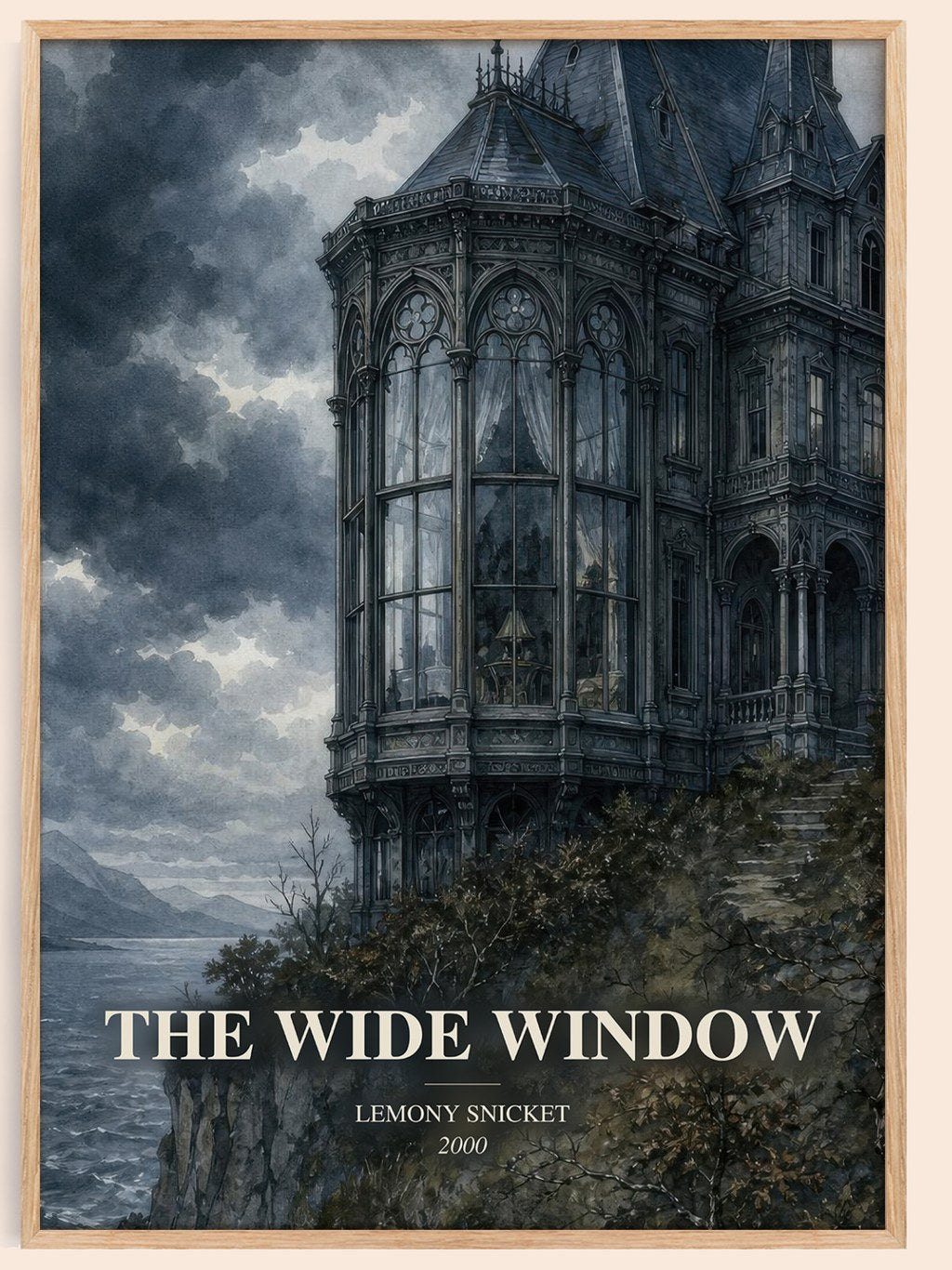The Wide Window watercolour book poster by Lemony Snicket – framed literary art print