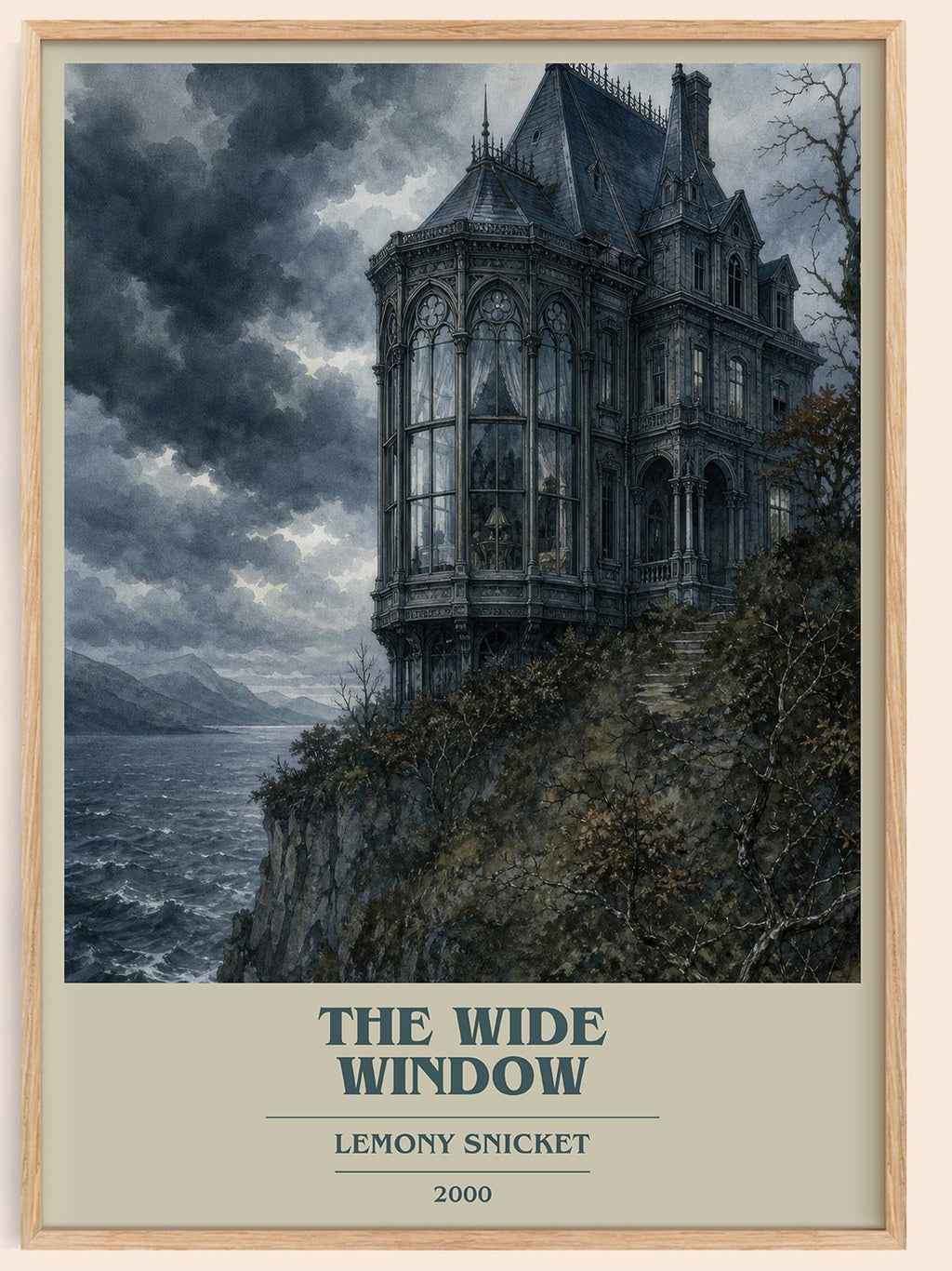 The Wide Window book cover book poster by Lemony Snicket – framed literary art print