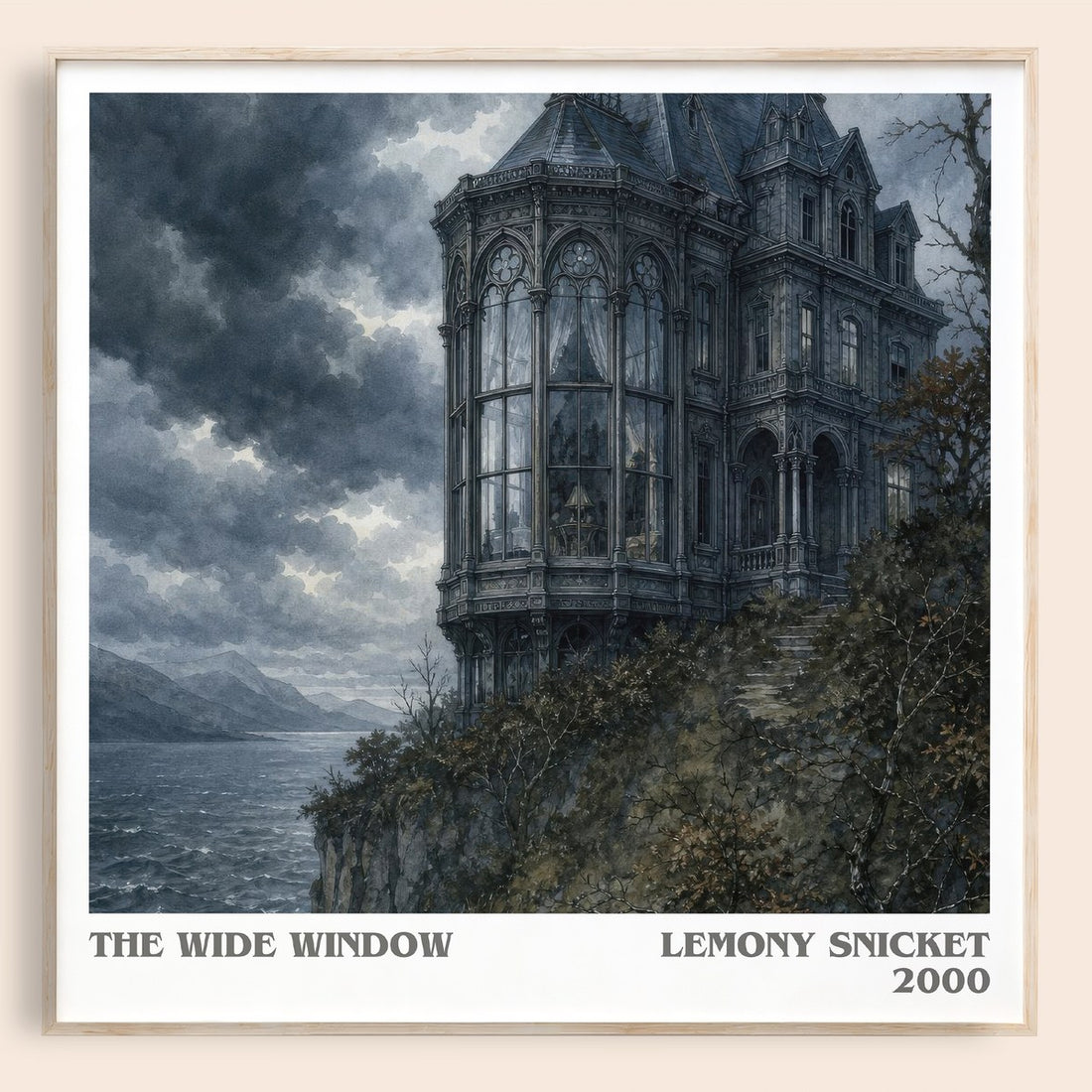 The Wide Window literary book poster by Lemony Snicket – framed literary art print