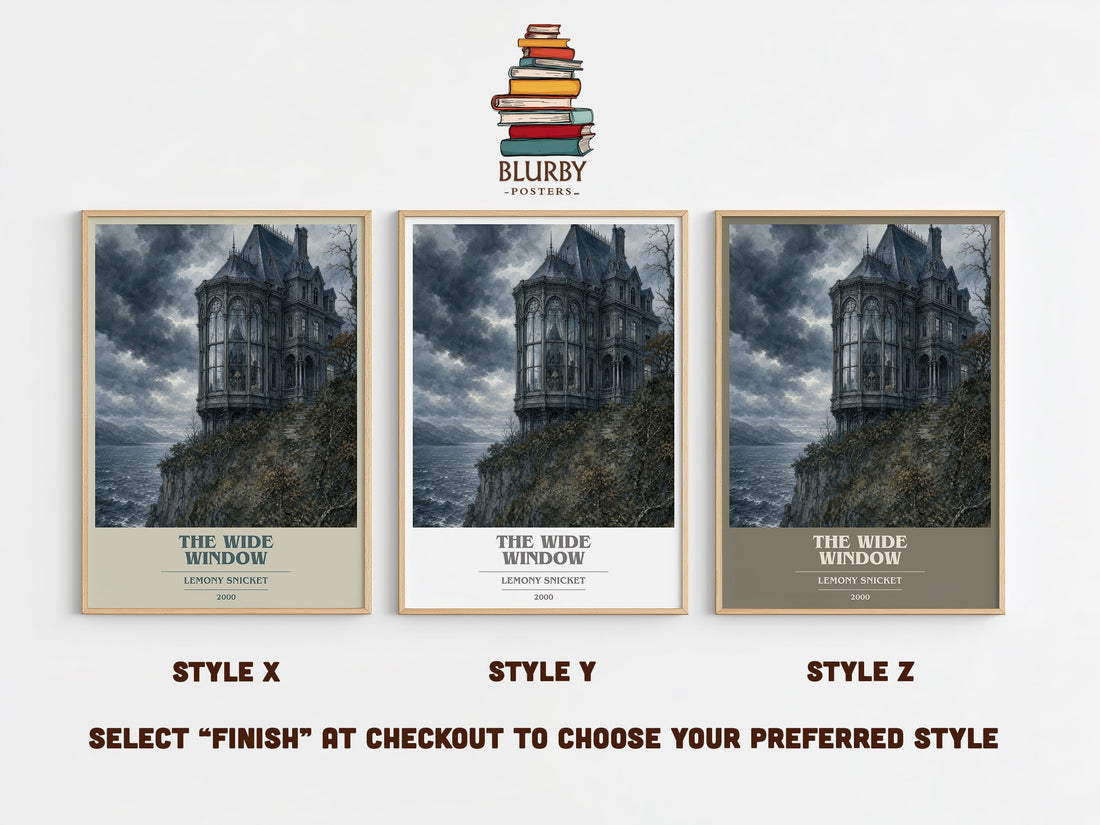 The Wide Window book cover print in frame leaning in hallway – childrens wall art (mockup)
