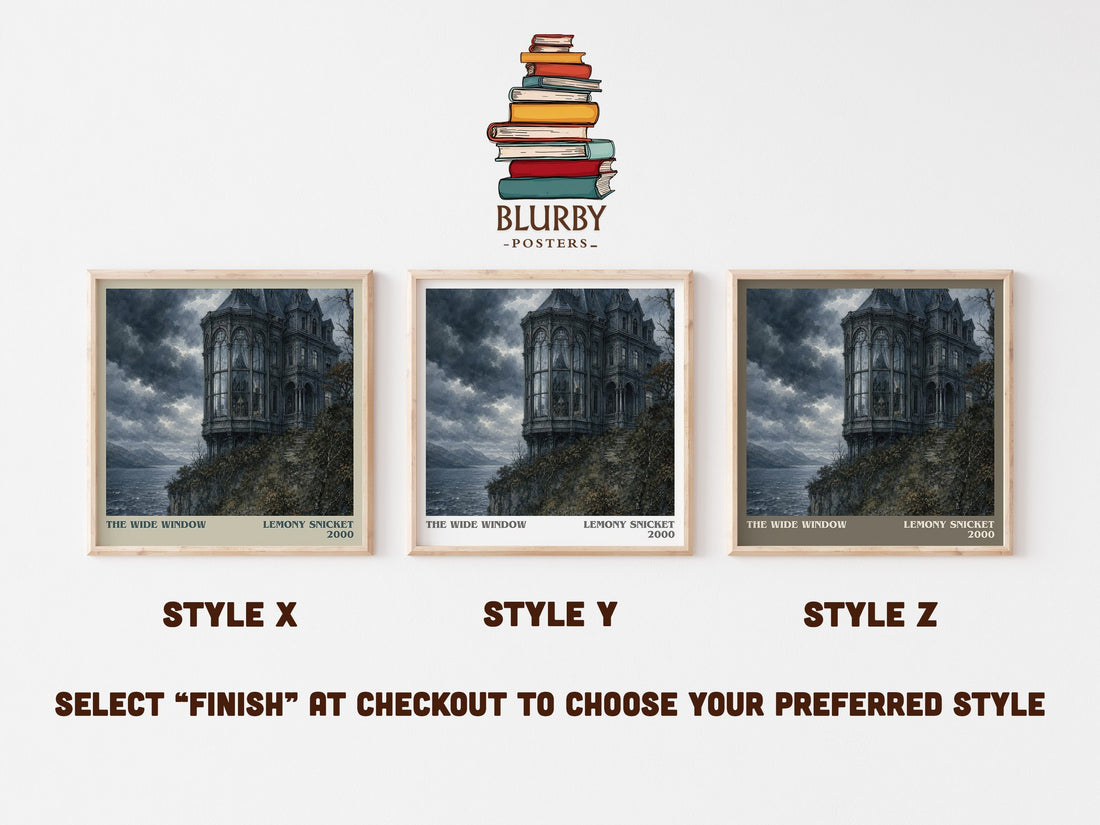 The Wide Window literary print in frame leaning in hallway – childrens wall art (mockup)