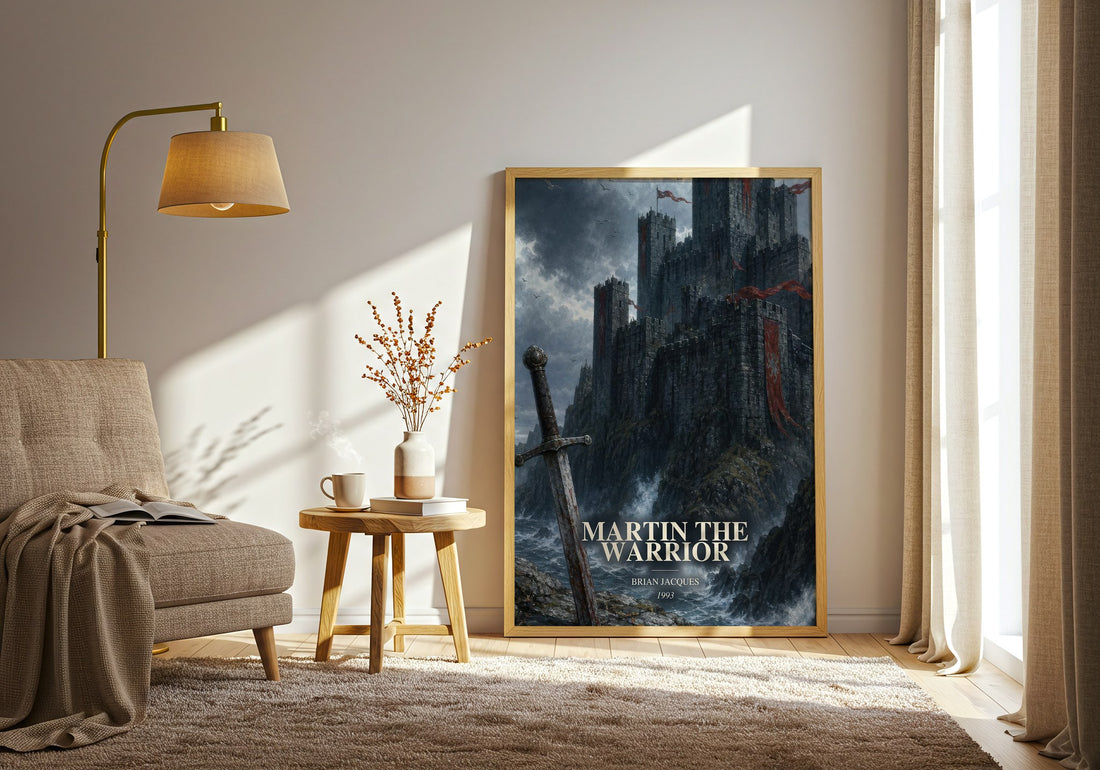 Martin the Warrior watercolour print in frame leaning in hallway – fantasy wall art (mockup)