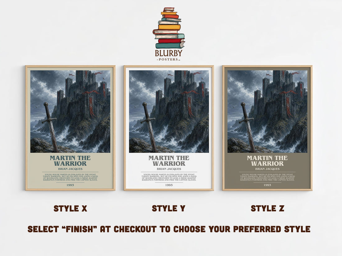 Martin the Warrior bookish print in frame leaning in hallway – fantasy wall art (mockup)