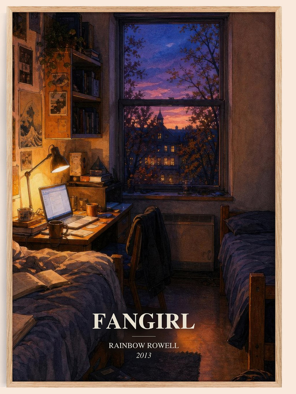 Fangirl watercolour book poster by Rainbow Rowell – framed literary art print
