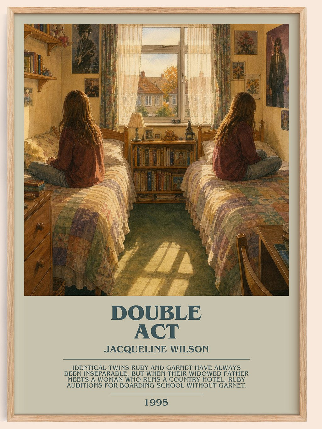 Double Act bookish book poster by Jacqueline Wilson – framed literary art print
