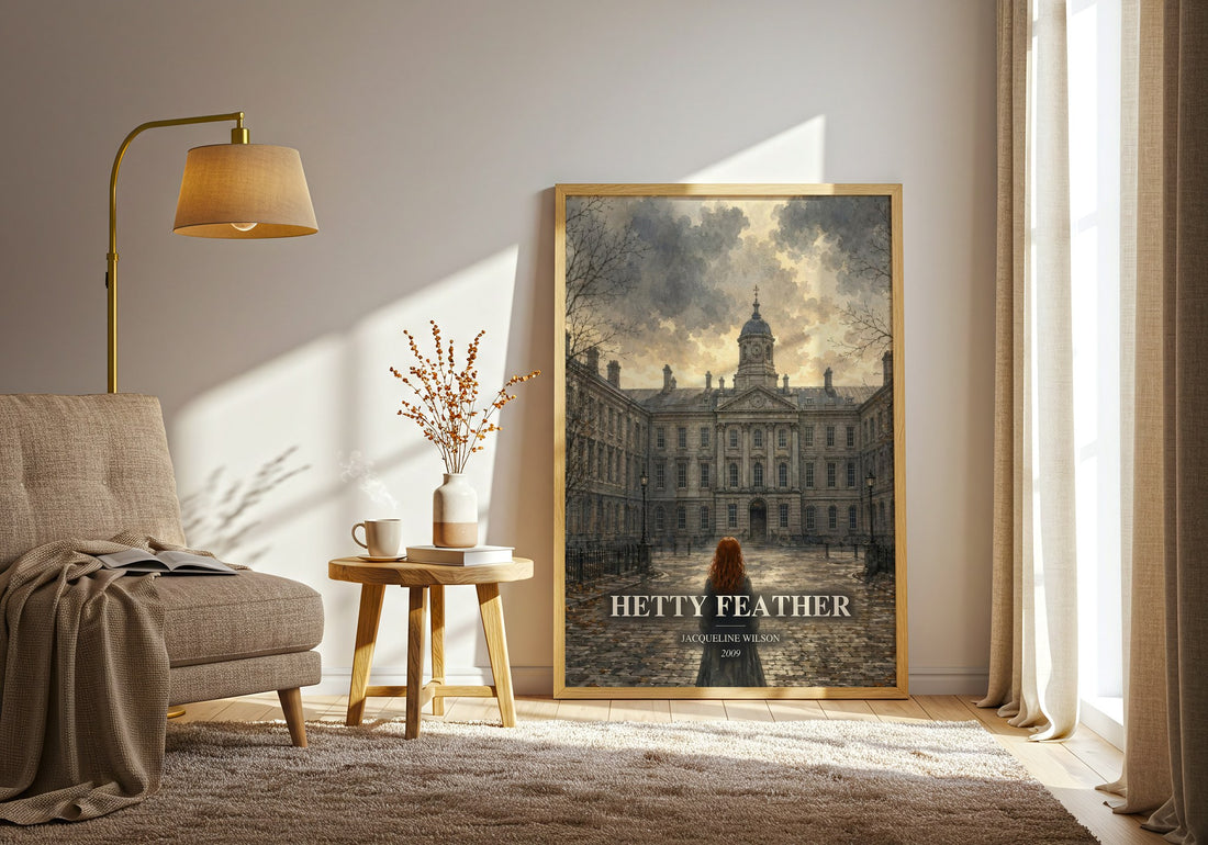 Hetty Feather watercolour print in frame leaning in hallway – childrens wall art (mockup)
