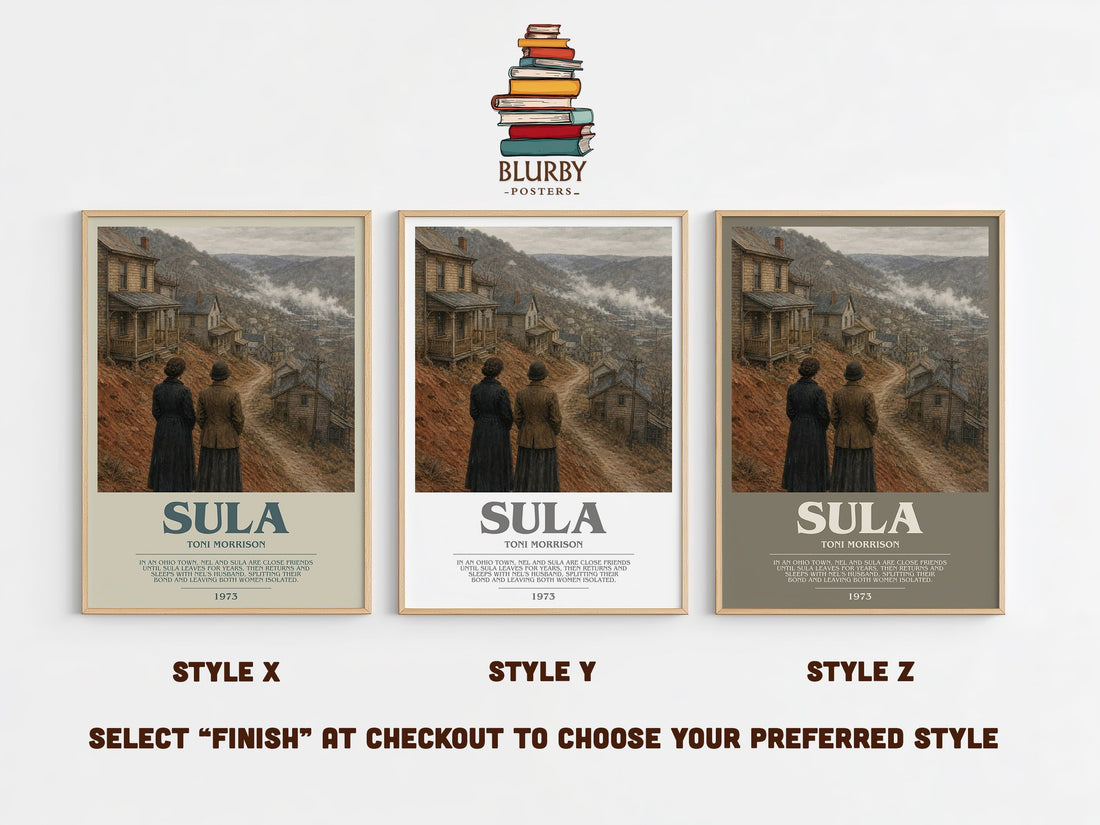 Sula bookish print in frame leaning in hallway – literary fiction wall art (mockup)