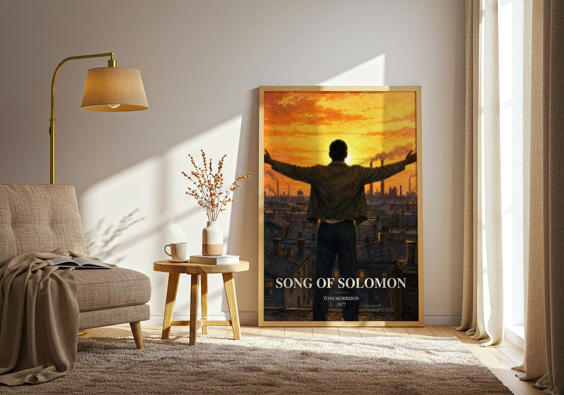 Song of Solomon watercolour print in frame leaning in hallway – literary fiction wall art (mockup)