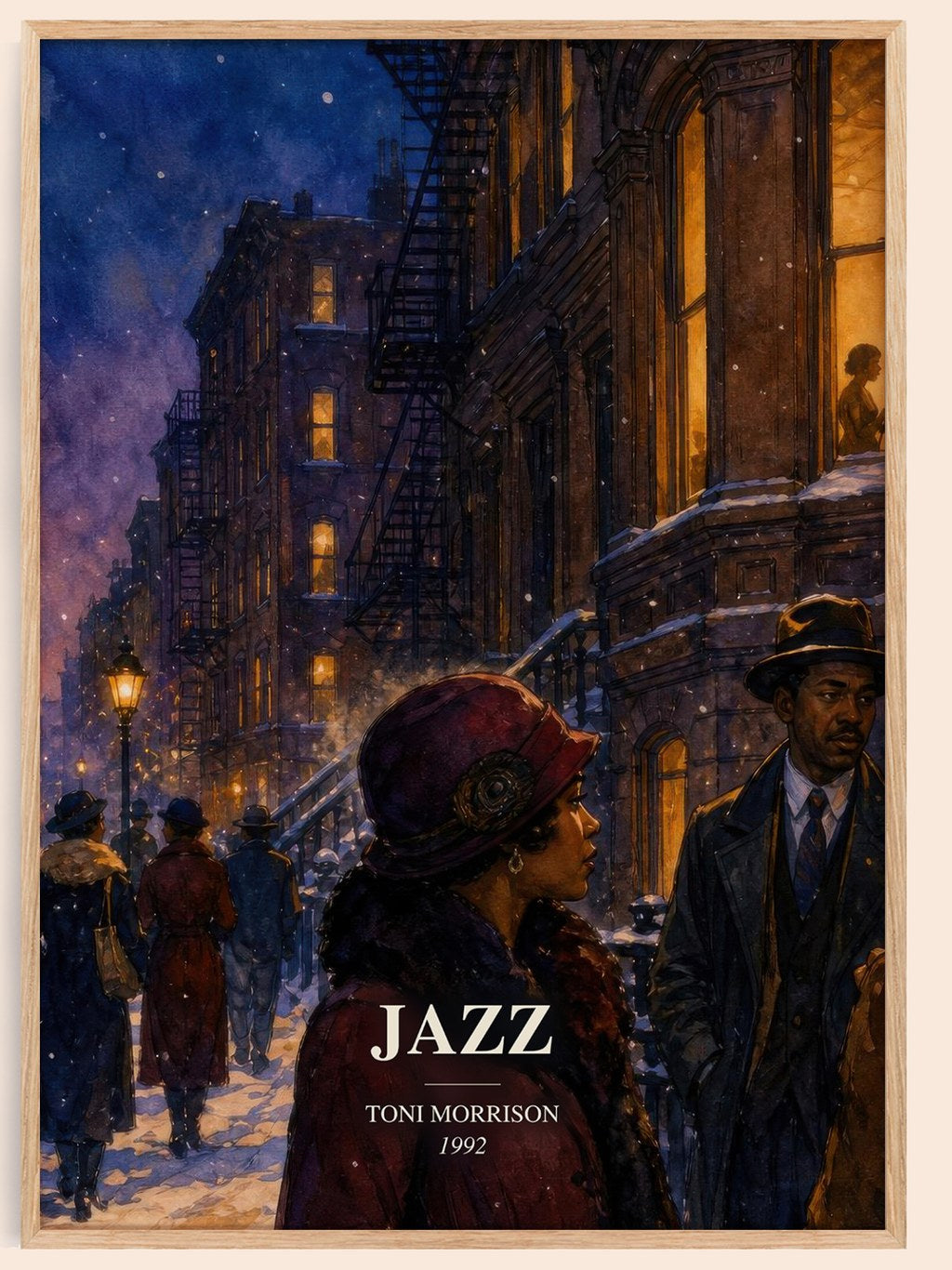 Jazz watercolour book poster by Toni Morrison – framed literary art print
