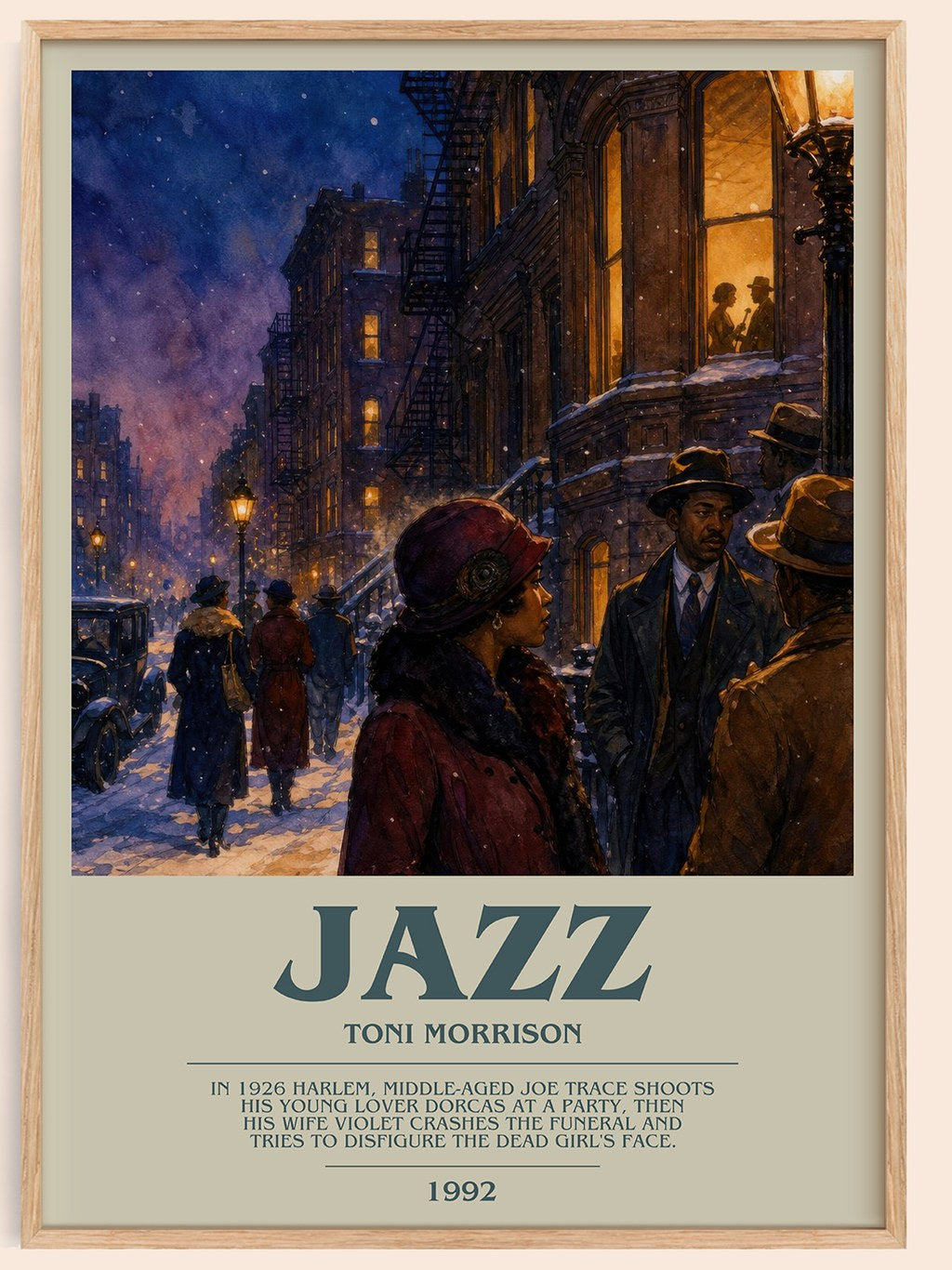 Jazz bookish book poster by Toni Morrison – framed literary art print