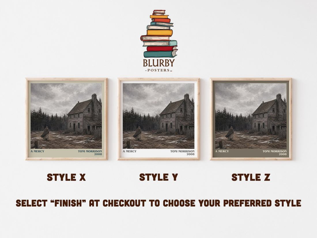 A Mercy literary print in frame leaning in hallway – literary fiction wall art (mockup)