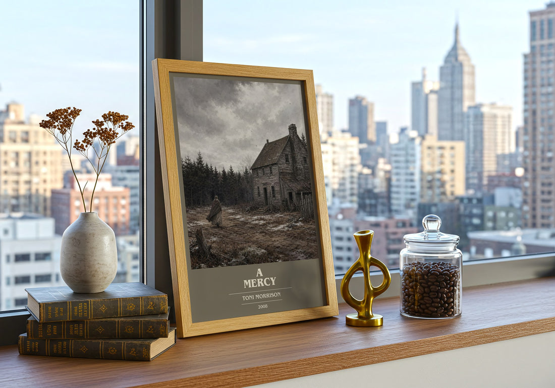 A Mercy book cover print framed by window – literary home decor