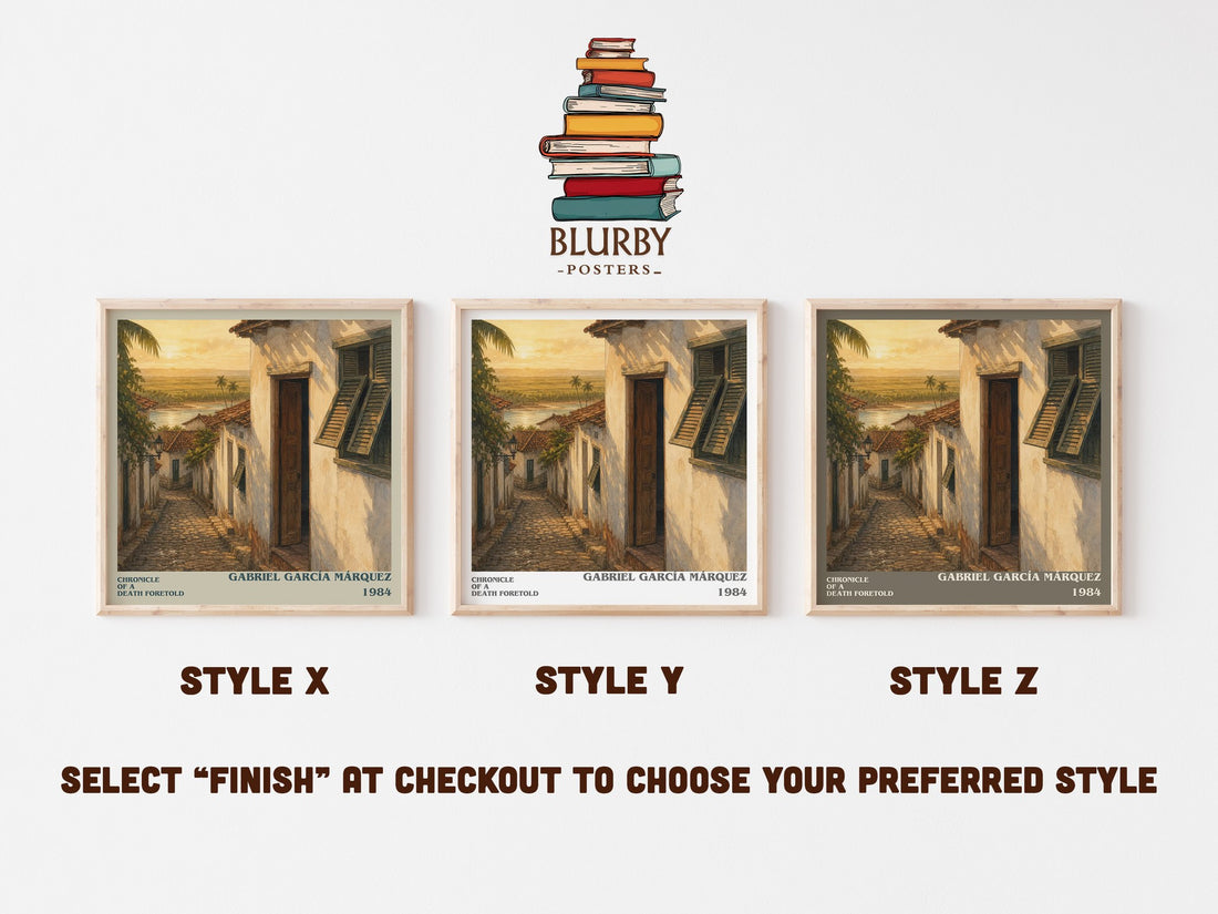 Chronicle of a Death Foretold literary print in frame leaning in hallway – literary fiction wall art (mockup)