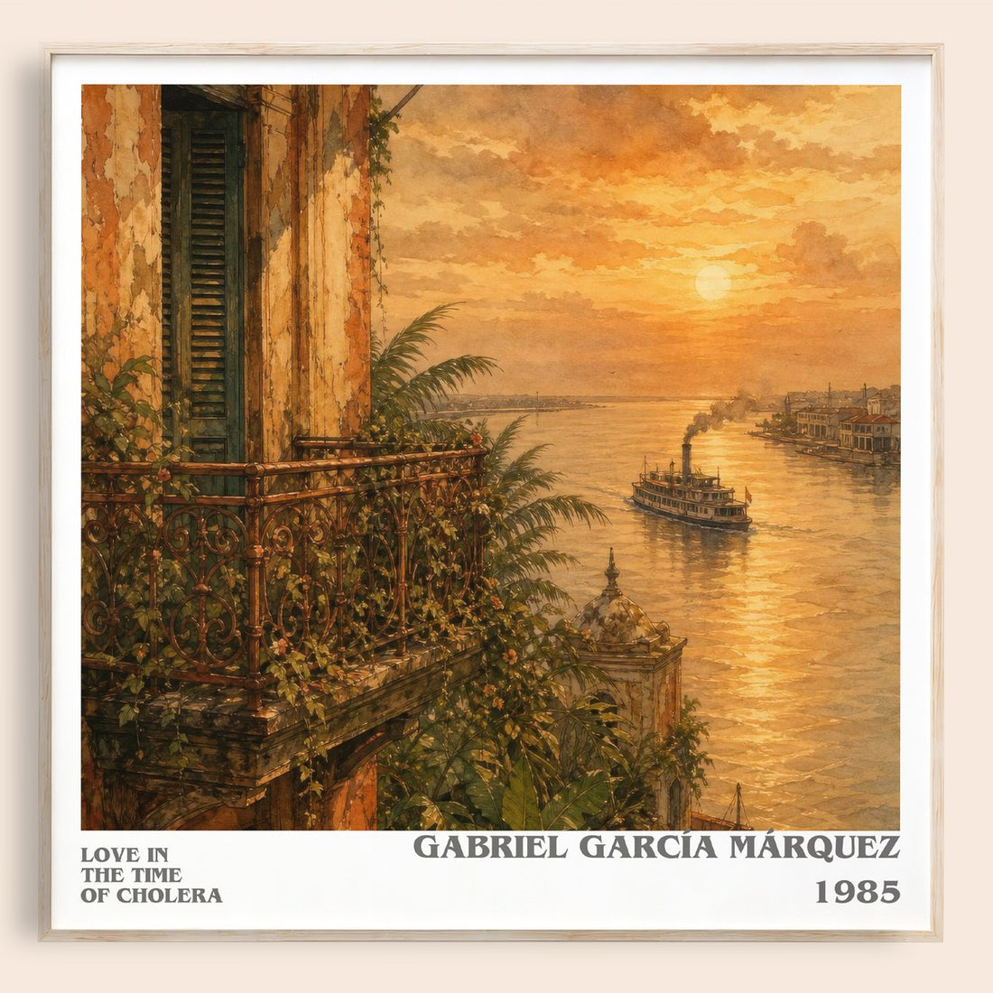 Love in the Time of Cholera literary book poster by Gabriel García Márquez – framed literary art print