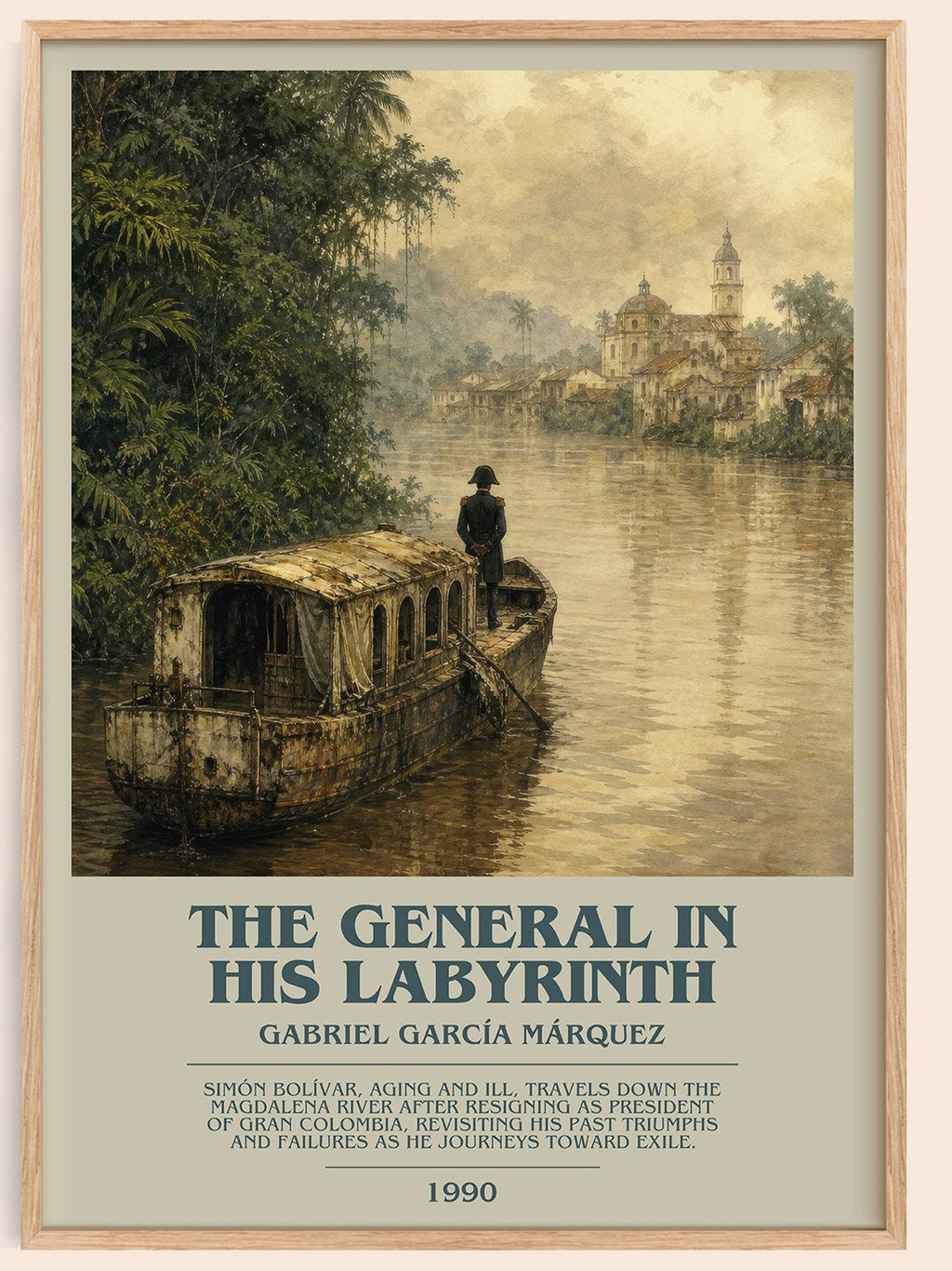 The General in His Labyrinth bookish book poster by Gabriel García Márquez – framed literary art print