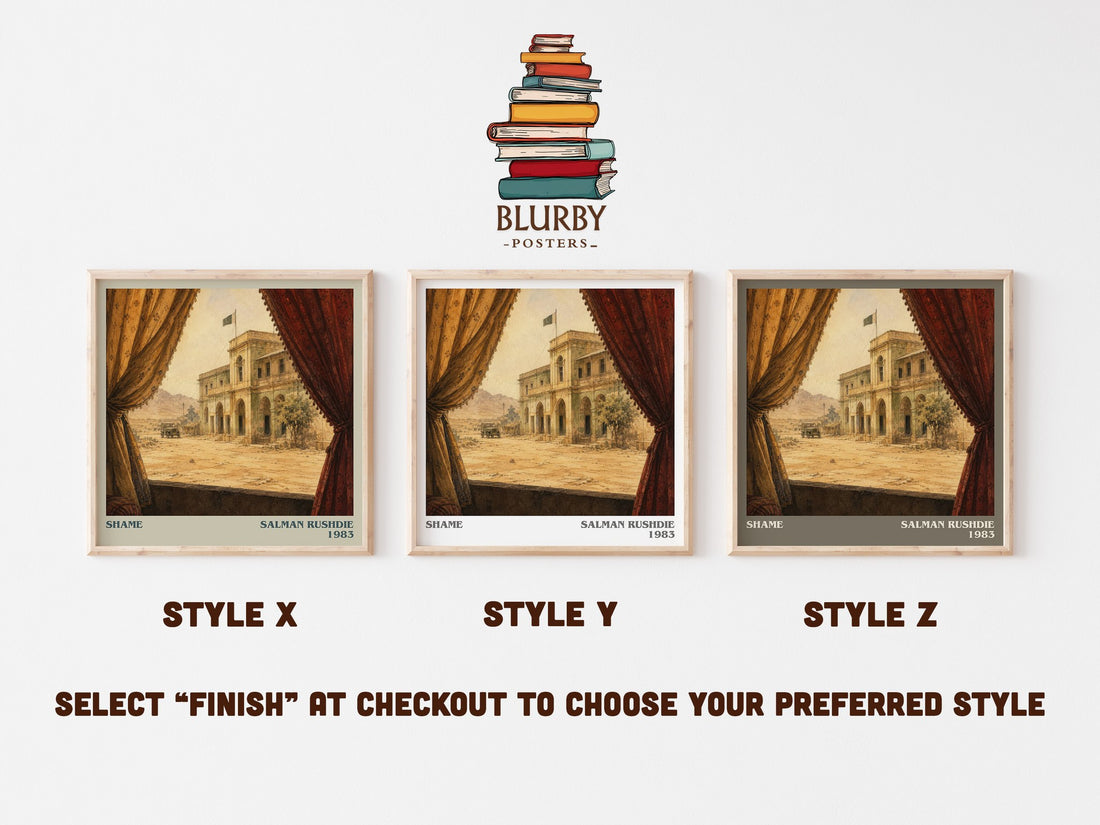 Shame literary print in frame leaning in hallway – literary fiction wall art (mockup)