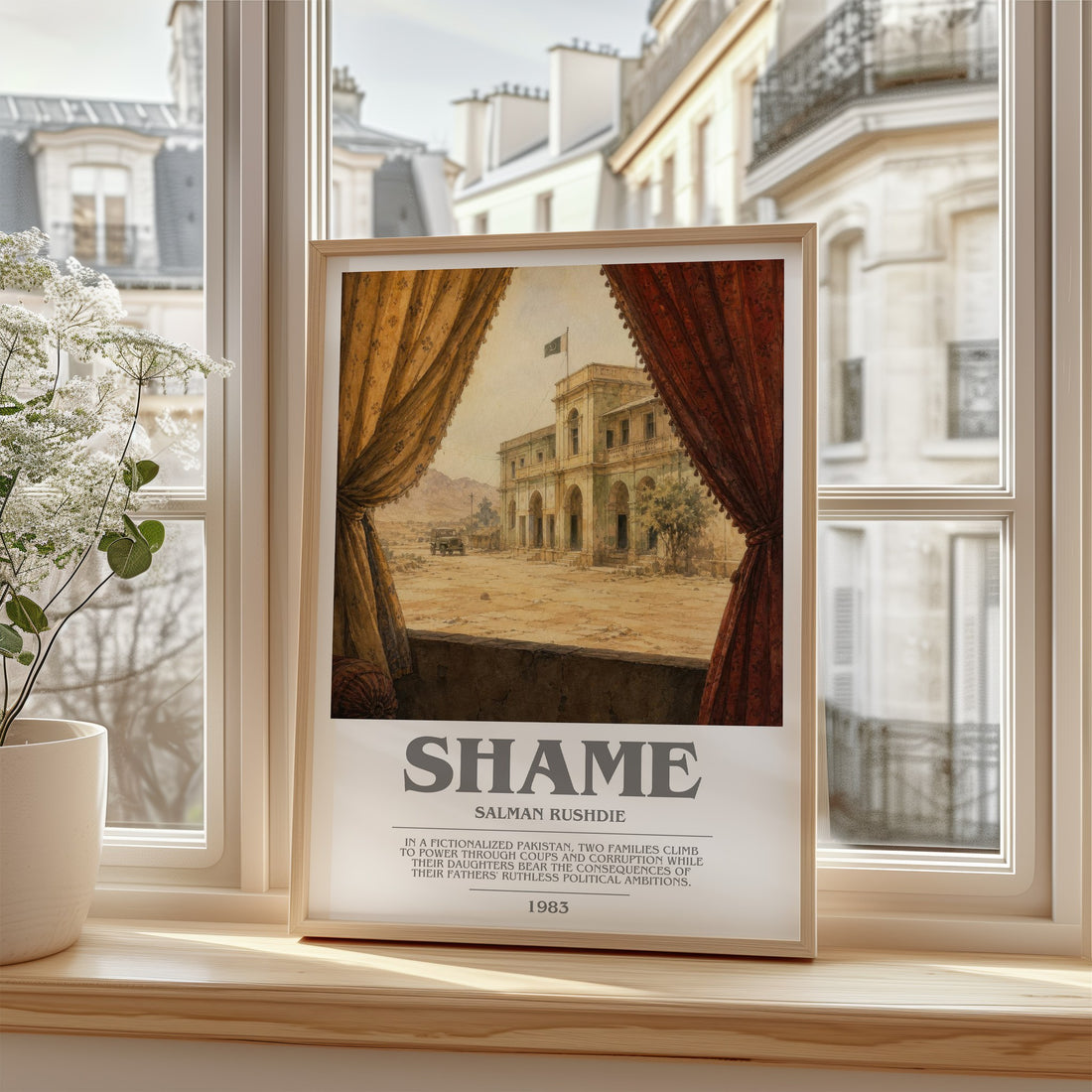 Shame bookish poster colour and style options – Salman Rushdie book art