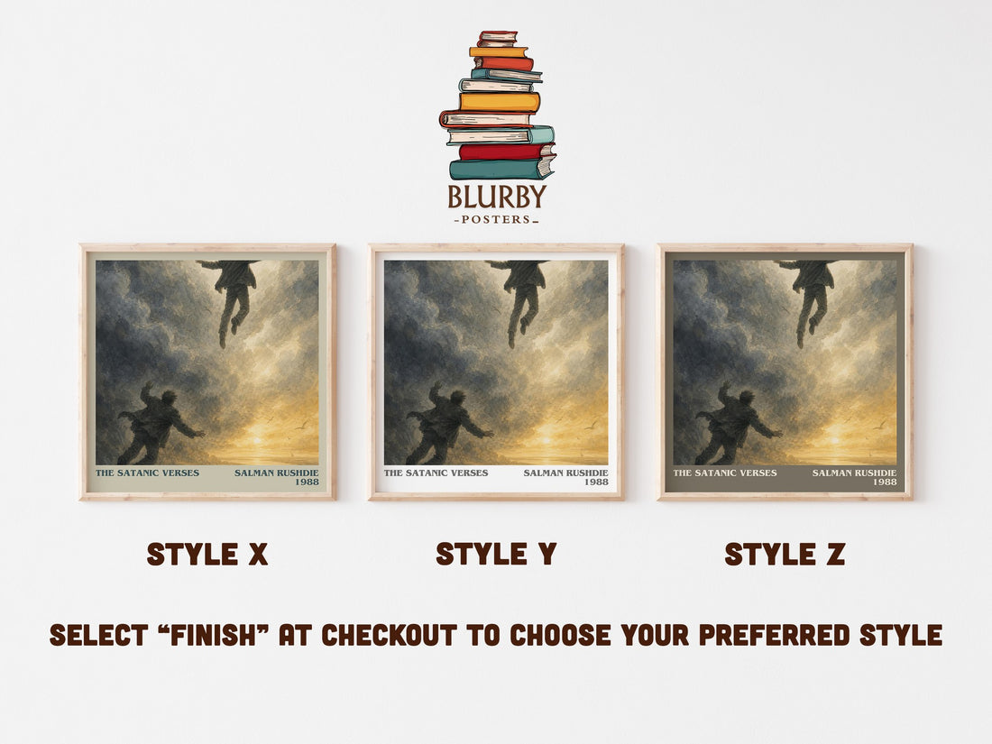 The Satanic Verses literary print in frame leaning in hallway – literary fiction wall art (mockup)
