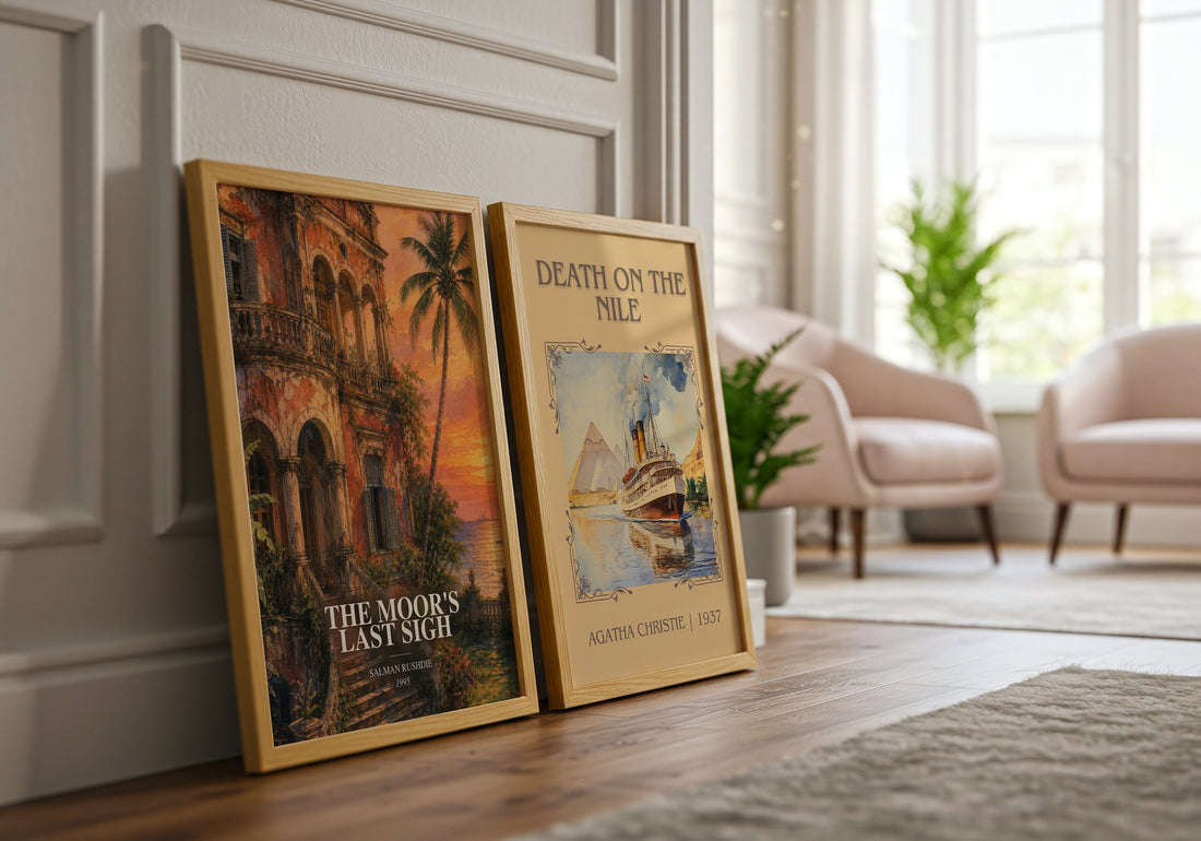 The Moor's Last Sigh watercolour print framed by window – literary home decor