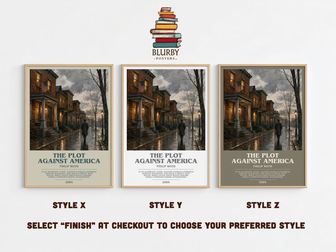 The Plot Against America bookish print in frame leaning in hallway – historical fiction wall art (mockup)