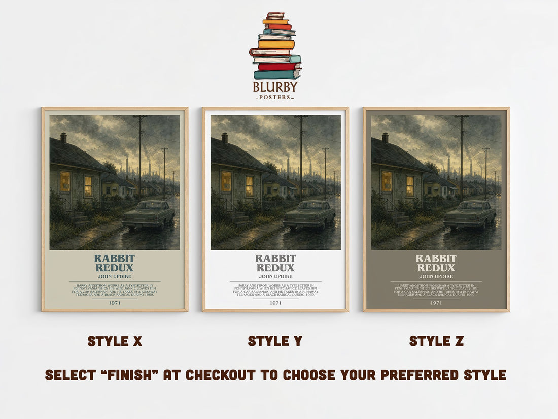 Rabbit Redux bookish print in frame leaning in hallway – literary fiction wall art (mockup)